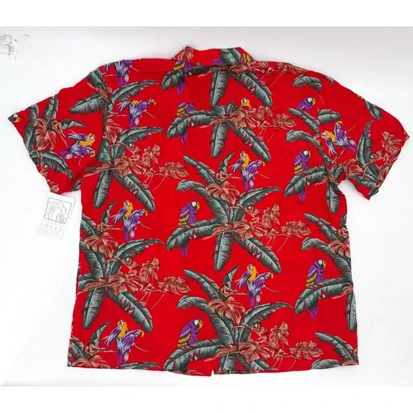 New Paradise Found Shirt Mens XL Red Hawaiian Aloha Parrot Rayon Made in Hawaii - Picture 1 of 11